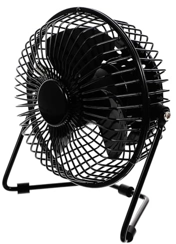 TEHAUX Mini Ventilador USB Portátil de Metal Pantalla LED de Temperatura y Mensajes, Motor Silencioso sin Escobillas, Rotación 360°, Adecuado para Oficina, Hogar y Viajes