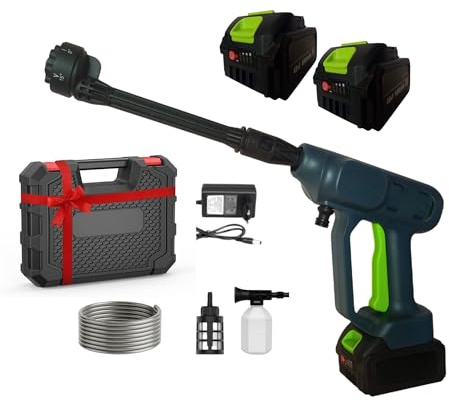 Idropulitrice a Batteria Professionale 30 Bar, Idropulitrice Portatile con 2 Batterie da 6.0Ah, Ugello 6-in-1, Tubo 5M, Kit Pulizia per Auto, Giardino, Mobili da Esterno e Biciclette - Verde