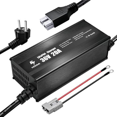 Caricatore LiFePO4 da 36 V, 20 A, caricatore al litio-ferro-fosfato da 43,8 V, alloggiamento in alluminio con spina Anderson da 50 A, caricabatterie di mantenimento con funzioni di sicurezza complete