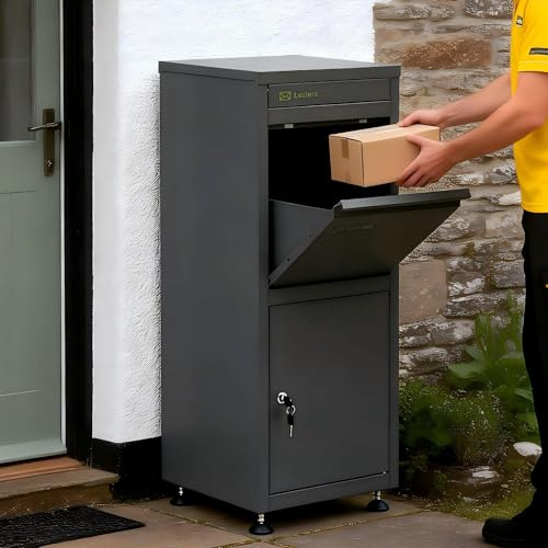 Homullel Outdoor Secure Parcel Delivery Box for Home, Letter Mail Post Box for Outside, External, Waterproof, Anti-Theft, Floor Mounted, for Large Parcel Drop (Dark Grey, Large)