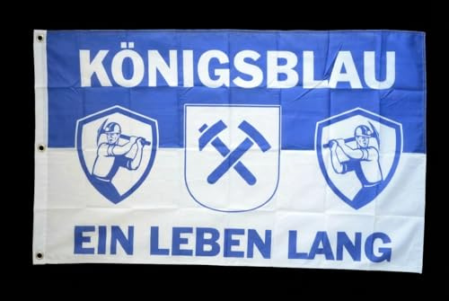 Flaggenfritze® Fanflagge Gelsenkirchen Königsblau ein Leben lang – Wetterfeste Hissfahne Blau-Weiß mit 3 Metallösen & Doppelnaht – für echte Revier-Fans XXL Größe 150x250 cm