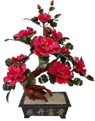 Bonsaï Artificiel Présentoir de Bureau – Plantes artificielles for décoration Maison, Fleur Pivoine, Ornements Jade Plantes artificielles