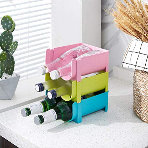 Fdit Portabottiglie Impilabile per Frigorifero, Contenitore Orizzontale per 2 Bottiglie, con Plastica Infrangibile Senza BPA, per Bottiglie di Vino, Champagne, Soda e Acqua (BLUE)