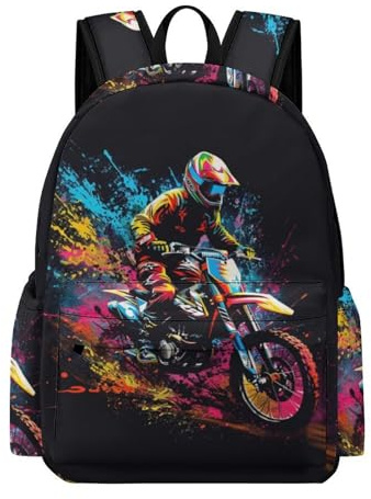 TPISLI Borsa Scuola Motocross Bambini 6-10 Anni Zaino Scuola Motorcycle Bambina 9 Anni Cartella Scolastica Elementare School Bag, Tempo Libero Outdoor Uso Quotidiano