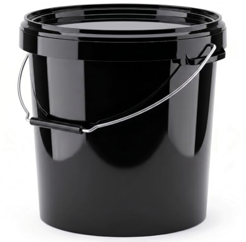 Invigortex 30 Litre Black Food-Grade Plastic Bucket with Metal Handle and Lid - Heavy-Duty Polypropylene Industrial Container for Food, Feed, and Paint - Tamper-Evident Seal (1)