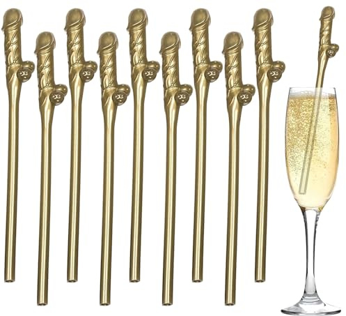 Gold Party Straws,10PCS Hen Party Naughty Plastic Drinking Straws Chick,Reusable Straws for Parties, Girls Cocktail Night Novelty Party Accessories for Bar Bachelorette Party Birthday Wedding