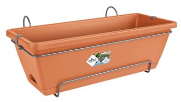 elho Barcelona Allin1 50 Übertopf für Balkon & Außen - 100% recyceltem Plastik - Ø 49.5 x H 18.5 cm - Braun/Terra