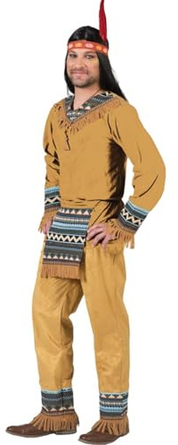 Funny Fashion Indianer Kostüm Cherokee für Herren | Braun Türkis - Wilder Westen Western Mottoparty Karneval Kostümset Häuptling Fasching Native People Herrenkostüm Gr. 60 62