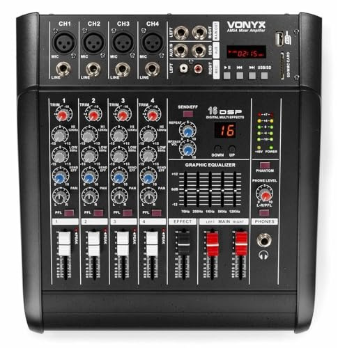 Vonyx AM5A 5-Kanal Musikmixer mit eingebautem 1000 Watt Verstärker