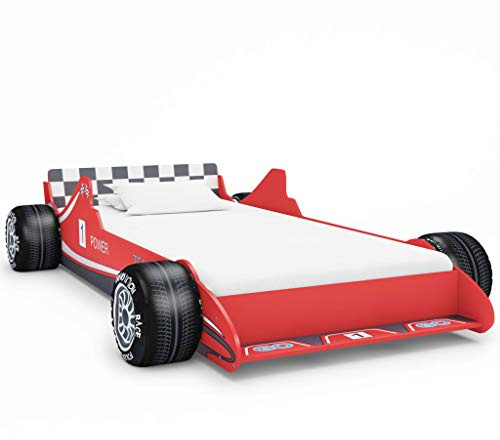 Festnight Cama Infantil con Forma de Coche de Carreras para Niños, Muebles para Dormitorio de Niños, 90x200 cm Roja