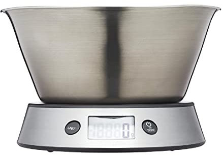 Taylor Pro Digital Kitchen Food Scales with Removable Bowl, Professional Standard with Tare Feature and Precision Accuracy, Stainless Steel Finish, Weighs 5 kg Capacity, Silver