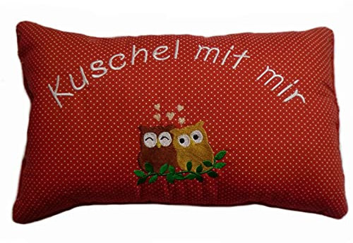Momelie Rotes Schmusekissen * Kuschelkissen * Eule * mit Namen Bestickt * 25 x 40 cm * SK-rt_0002