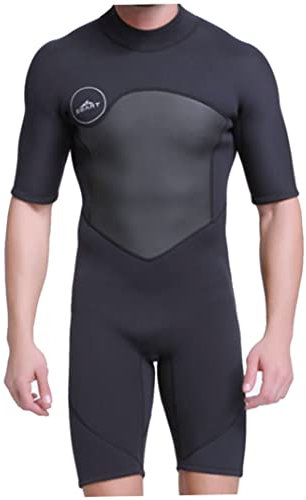 Muta Shorty da uomo, in neoprene di alta qualità, con cerniera posteriore, a maniche corte, per surf, immersioni, snorkeling, nero, XL