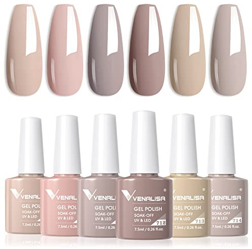 VENALISA Gel Nagellack Set 6 Farben UV Nagellack Natur Nude rosa Violett Braun Gel Nail Polish für Nägel DIY Nail Art Maniküre Salon Nagel Gelnägel Set mit Geschenkbox Maniküre Set