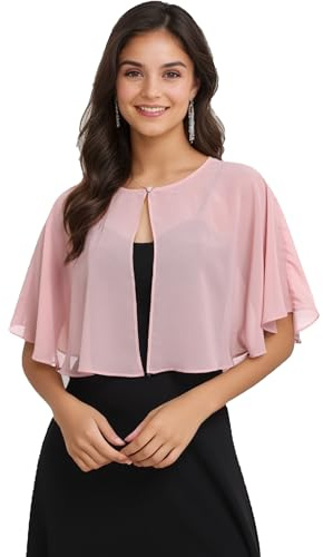 Pukguro Capelets for Women Soft Chiffon Shawls Wraps Shurg for Evening Wedding Capes Bolero Cover Up, Blush, One Size