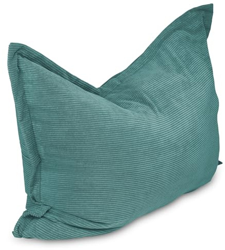 chilly pilley Sitzsack L XL XXL Cordstoff Bodenkissen Beanbag Styropor Füllung Riesensitzsack Cord-Material Sitzkissen Gartenkissen zum Liegen und Sitzen Cord 100x155 Türkis