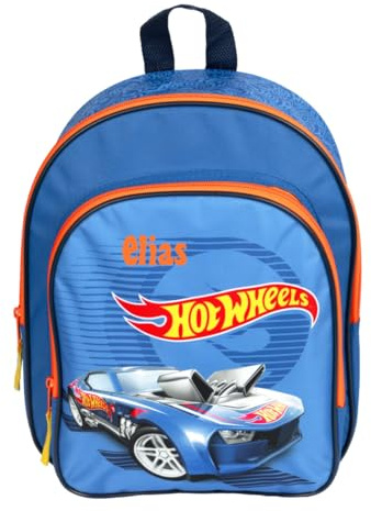 Kindergartenrucksack Hot Wheels Junge - Personalisiert mit Name - Set Kinderrucksack mit Mal- und Schreibturm 35-tlg.