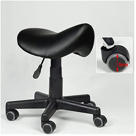 Verstellbarer Roll-Sattelhocker, PU-Leder, drehbar, Verstellbarer Rollhocker mit Rollen, Salonstuhl, hydraulischer schwarzer Dreh-Sattelstuhl, Spa-Beauty-Sitz, PU-Leder, schwarz, 36–46 cm