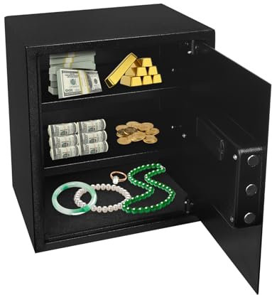 Caja fuerte de 45 litros, resistente al fuego, con llave, caja fuerte para muebles, caja fuerte ignífuga con compartimentos extraíbles para documentos, dinero en efectivo, joyas y pasaportes