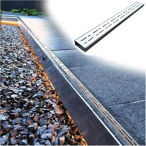 Filtro lineare per grondaia in acciaio inox, kit di scarico con griglia in metallo, per giardino, cucina, balcone, bagno, cortile e vialetto d'accesso (larghezza 7 cm x altezza 5 cm)