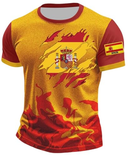 Camiseta EspañA 2026, Camisetas Deporte Hombre,Camiseta De Manga Corta Estilo Torero para Uso Diario Top Ligero De Cuello Redondo para Un Look Casual CláSico