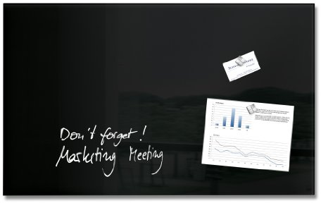 SIGEL GL130 Premium Glas-Magnettafel 78 x 48 cm schwarz hochglänzend, SGS geprüft, einfache Montage, incl. 3 starke Magnete, für Büro, Schule & Wohnung, Artverum