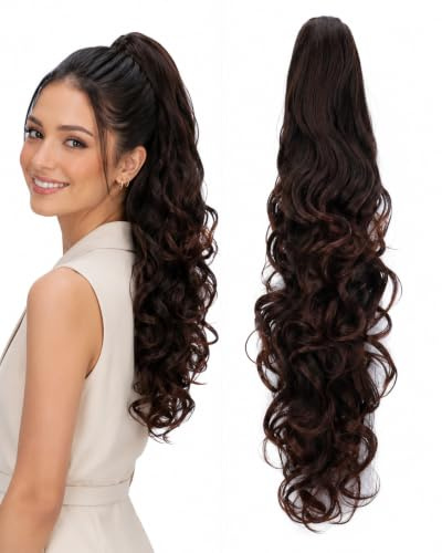 CAISHA 50cm Zopf Haarteil Butterflyclip Pferdeschwanz Dunkelbraun Mix H29a
