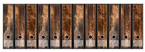 codiarts. Ordnerrücken selbstklebend | Etiketten Set für 12 breite Ordner | gestantzt mit Griffloch | Rückenschild breit | vintage Motiv Shabby Chic Dekor Holz vintage braun