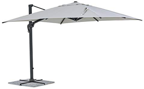 Bizzotto Ombrellone da Giardino Braccio Decentrato, Struttura in Alluminio Telo Grigio e Copriombrellone, Palo Girevole 360° e Inclinazione Verticale Ines (3x3)