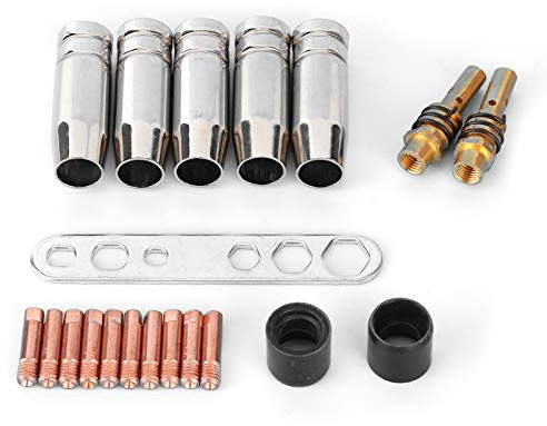 Jenngaoo Schweißbrenner Verschleißteile Set - Schweißdüsen Kontaktschweißspitzen Zubehörsatz für MB15/MB14 Schweißgerät - Enthält 5 x 12 mm Brennerdüse + 10 x 0,8 mm leitfähige Düse, 20 Stück/Set