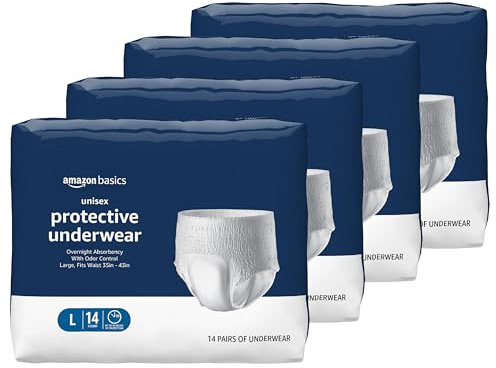 Amazon Basics Unisex Protective Underwear with Odor Control, Overnight Absorbency, Large, 56 Count (4 Packs of 14)