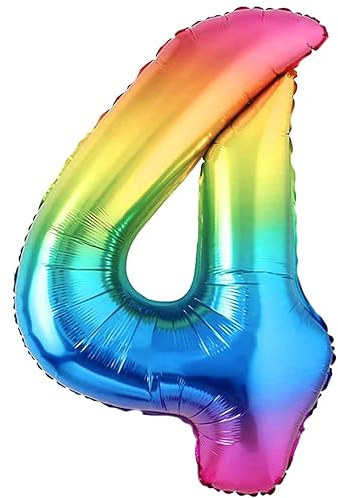 Luftballon 4. Geburtstag Zahl 4 Mehrfarbig Foil XXL Riesen Folienballon 100cm Geburtstagsdeko Ballon Zahl Deko zum Geburtstag. Fliegt mit Helium.