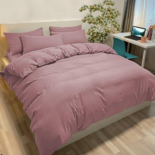 Poligino Set Copripiumino Matrimoniale 240x220 CM (2 Federa 50x80) Monocromatico in Microfibra Rosa Scuro, Morbido ed Ipoallergenico, Inclusa Federa 50x80 cm