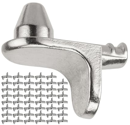 Regalboden Träger, 48 Stück, Winkelbodenträger mit Doppelzapfen für Ø 5 mm Bohrlöcher, L-Form Stütze aus Stahl, Rost-frei, Einlegeboden Halter, Stahlwinkelstütze Fachboden, Winkel Bodenträger L Form