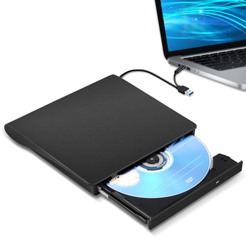 Hcsunfly External CD/DVD Drive for Laptop, Type-C CD/DVD Player USB 3.0 Portable Burner Writer Reader Compatible with Mac MacBook Pro/Air iMac Desktop Windows 7/8/10/XP/Vista (Black)