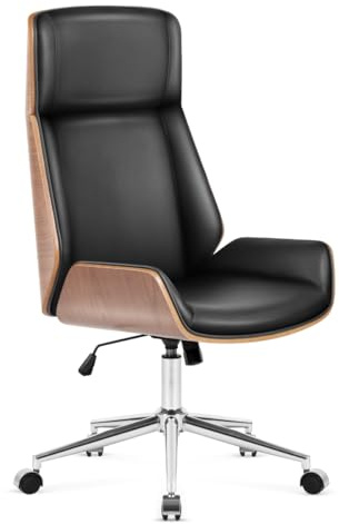 MARK ADLER Boss 8.0 - Ergonomischer Bürostuhl Chefsessel Schreibtischstuhl Drehstuhl - Höhenverstellbar Wippfunktion - 150 kg belastbar - Retro Design Home Office Büro - Holz Kunstleder - Schwarz