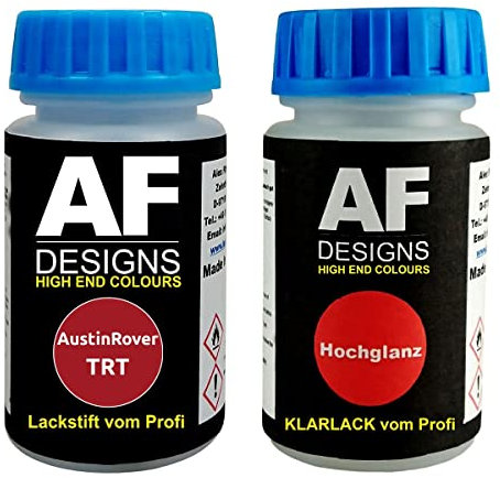 Alex Flittner Designs Pennarello a vernice per AustinRover TRT Targa Red + vernice trasparente per auto da 50 ml