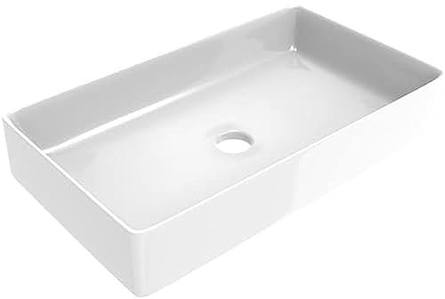 ERCOS Rechteckiger Keramik Aufsatzwaschtisch, Badezimmer Waschbecken Farbe Weiß Glänzend, Ohne Überlauf, Maße 606X356 mm