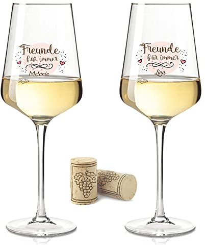 Leonardo Weingläser mit UV-Druck - Freunde für immer - Personalisiert mit Namen- Geschenkset für die beste Freundin als Geburtstagsgeschenk - Der perfekte Mädelsabend bei Gutem Wein - Farbe Puccini