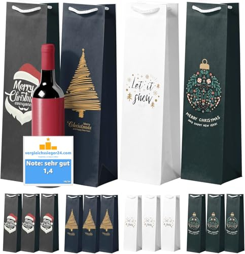 12x XXL Bolsas para Botellas Bolsa para Botellas de Navidad Bolsa para Vino y Bolsa para Vino, Navidad