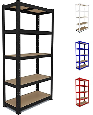 Arreditaly Scaffale In Metallo E MDF Scaffale Ad Alta Portata Fino a 875 kg Con 5 Ripiani Regolabili Ideale Per Garage Officina Cantina Capannone Magazzino Design Modulare 180 x 90 x 40 cm (Nero)