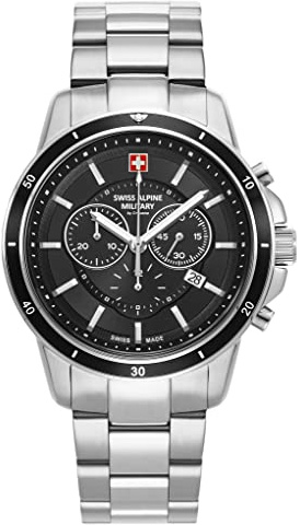 Swiss Alpine Military Herren-Armbanduhr Chronograph Analog Quarz Edelstahl 7089.9