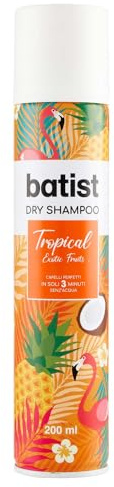 Batist Shampoo Secco Tropical, 200 ml | Capelli puliti e leggeri in 3 minuti, Profumo esotico al Cocco e Frutto della passione, Non lascia residui, Made in Italy