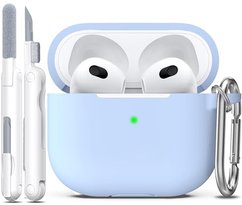 R-fun Kompatibel mit AirPods 3 Hülle 2021 Ladecase Abdeckung, Soft Silikon Schutzhülle Kompatibel mit Apple Airpod 3 Gen mit Cleaner Kit Schlüsselanhänger, Himmelblau