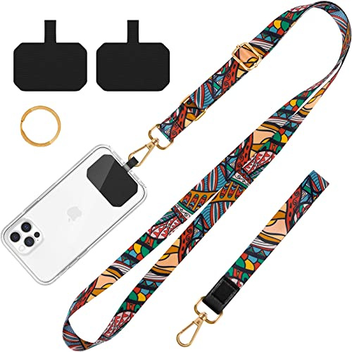 Cell Phone Lanyard, Crossbody Neck Lanyard, Hand Wrist Strap for Cell Mobile Phone,Key Chain, Card Holder,ID Badge, Shoulder Neck Strap for All Smartphones.Free 2×Pads, 2×Metal Keyrings