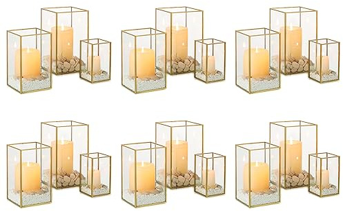 NUPTIO Glas Windlicht Kerzenständer Gold Kerzenhalter Stumpenkerzen