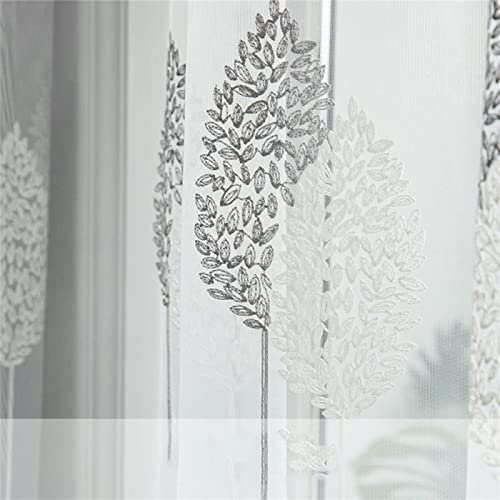 KEKUYA 2 er Set Wohnzimmer Gardinen,Voile Gardinen Vorhang halbtransparent mit Ösen Gardinen Modern für Schlafzimmer Balkontür Luftige Gardinen, Pflanzen B132×H240cm