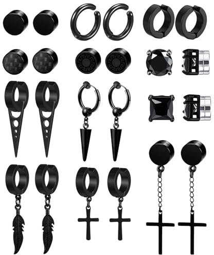 BVLAGIDA 12 Paare Magnet Ohrstecker Herren Edelstahl Clip Ohrringe für Herren Damen CZ Kreuz Feder Anhänger Fake Ohrringe Set