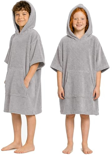 CalmyBEACH Frottee Badeponcho Kinder Jungen - Mädchen Surf Poncho 100% Baumwolle Strandponcho Handtuch mit Kapuze Surfponcho Bademantel