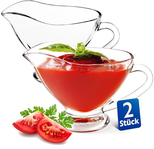 KONZEPT Salsera de cristal, juego de 2 unidades, 160 ml, transparente con asa, estable, ideal para aderezos, nata, salsa, aceite de oliva